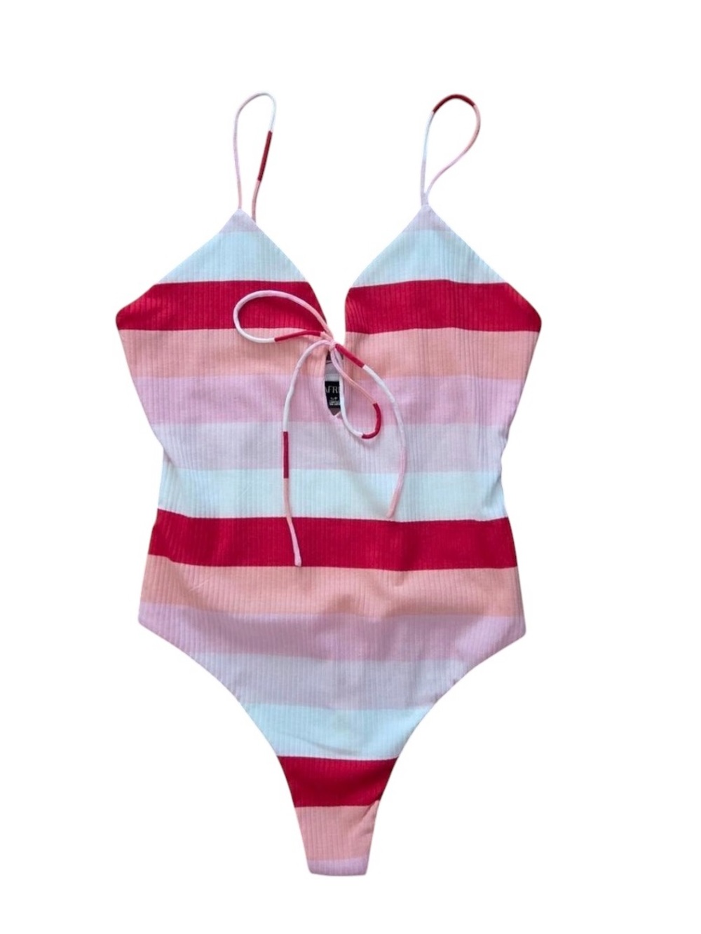 AFRM Mooni Striped Ribbed V-Neck Bodysuit Small NWOT